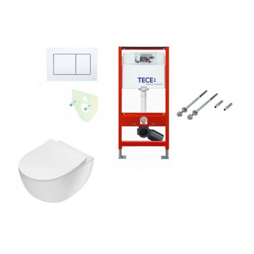 Komplektas: Tece potinkinis WC rėmas su baltu mygtuku + Deante Peonia Rimless klozetas su lėtaeigiu dangčiu