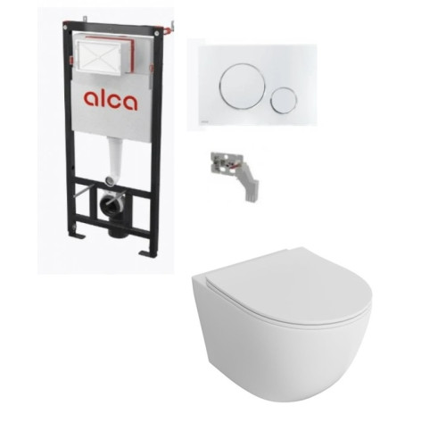 Komplektas 4 in1 Alcadrain rėmas + mygtukas chromas , Sinto klozetas su sukūrinė vandens nuleidimo sistema ir lėtaegiu dangčiu