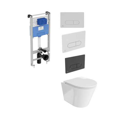 WC Komplektas 5in1 Ideal standart rėmas+mygtukas ir  Galve pakabinamas klozetas  su sukūrinė vadens nuleidikmo sistema  su lėtaeigiu dangčiu