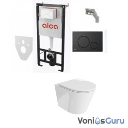 Komplektas 4 in1 Alcadrain rėmas + mygtukas  juodas matinis , klozetas Galve 3.0  su sukūrinė vandens nuleidimo sistema