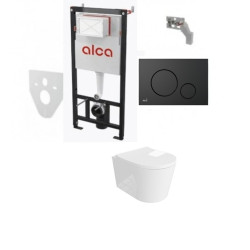 Komplektas 4 in1 Alcadrain rėmas + mygtukas juodas , klozetas Versoni su sukūrinė vandens nuleidimo sistema