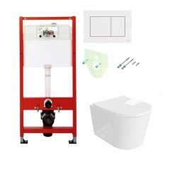 Tece potinkinis rėmas su baltu vandens nuleidimo mygtuku ir klozetas Versoni su sukūrinė vandens nuleidimo sistema