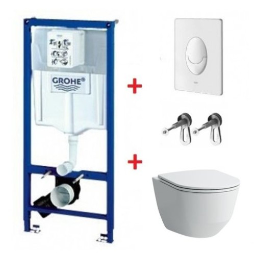 Potinkinio rėmo Grohe, mygtuko Skate Air ir klozeto Laufen Pro New Rimless su plonu lėtaeigiu dangčiu komplektas