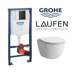  Komplektas Grohe potinkinis rėmas + juodas mygtukas  ir Laufen Pro rimless su lėtaeigiu dangčiu