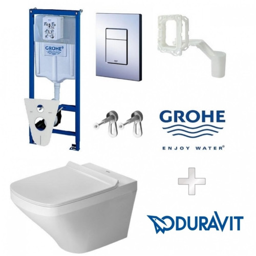 Potinkinio rėmo Grohe ir pakabinamo klozeto Duravit Durastyle Rimless komplektas 