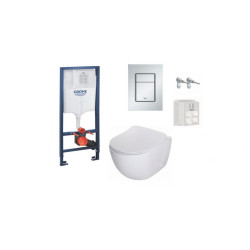 Komplektas 3 in1 Grohe rėmas + mygtukas Skate Cosmopolitan chromas , Deante Peonia Rimless klozetas su lėtaegiu dangčiu