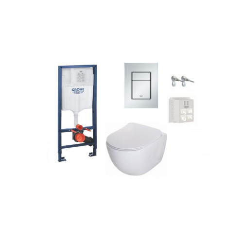 Komplektas 3 in1 Grohe rėmas + mygtukas Skate Cosmopolitan chromas , Deante Peonia Rimless klozetas su lėtaegiu dangčiu