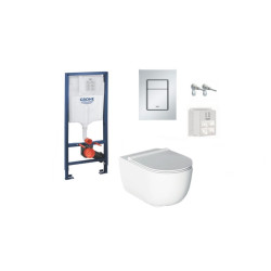 Komplektas 4 in1 Grohe rėmas + mygtukas Skate  Cosmopolitan chromas , Alice Cermica Unica Rimless klozetas su lėtaegiu dangčiu