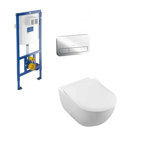 Villeroy & Boch rėmas, mygtukas ir Subway 2.0 DirectFlush klozetas
