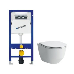 Potinkinio WC rėmo Geberit 4in1 ir pakabinamo klozeto Laufen Pro New su plonu lėtaeigiu dangčiu komplektas