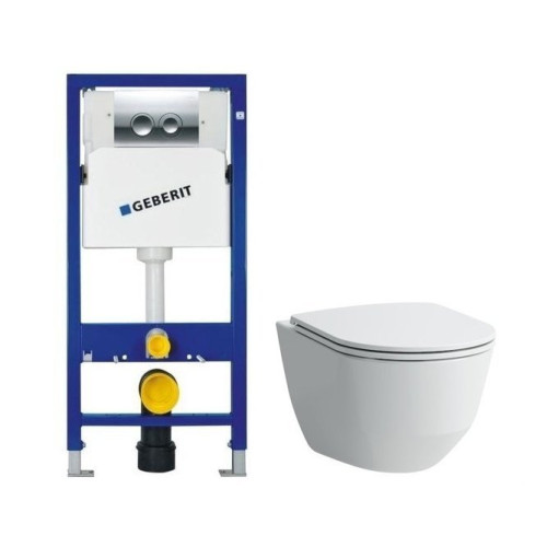 Potinkinio WC rėmo Geberit 4in1 ir pakabinamo klozeto Laufen Pro New su plonu lėtaeigiu dangčiu komplektas