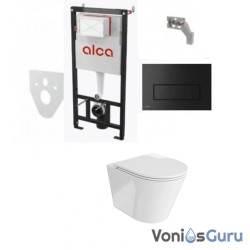 Komplektas 4 in1 Alcadrain rėmas + mygtukas  juodas matinis , klozetas Galve 3.0  su sukūrinė vandens nuleidimo sistema