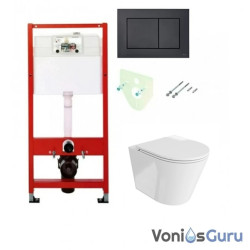 Tece potinkinis rėmas su TeceNow  juodu vandens nuleidimo mygtuku ir klozetas Galve 3.0 su sukūrinė vandens nuleidimo sistema