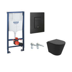  Potinkinis WC rėmas GROHE 5in1 su Grohe fresh 38827000 ir Galve juodas klozetas su lėtaeigiu dangčiu