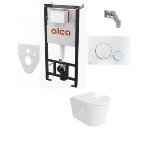 Komplektas 4 in1 Alcadrain rėmas + mygtukas chromas , klozetas Versoni su sukūrinė vandens nuleidimo sistema