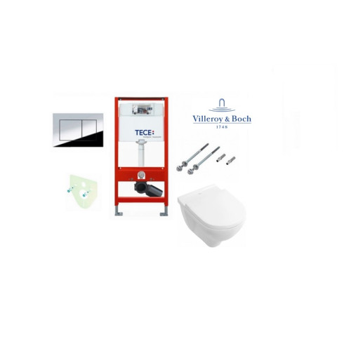 Tece potinkinis rėmas su TeceNow vandens nuleidimo mygtuku ir pakabinamas klozetas Villeroy & Boch O.Novo su rimless technologija