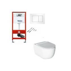 Komplektas 4 in1 Tece rėmas + mygtukas baltas , Alice Cermica Unica Rimless klozetas su lėtaegiu dangčiu