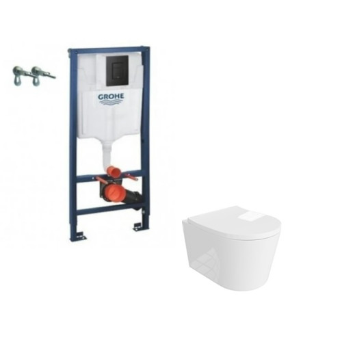 Grohe 3in1 rėmas + mygtukas juodas ir Versoni klozetas su sukūrine vandens sistema