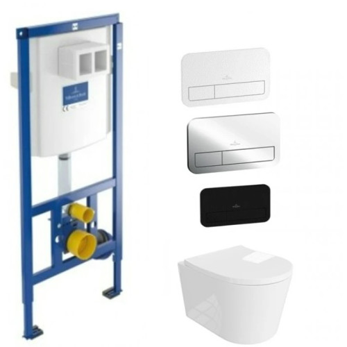 Potinkinis rėmas Villeroy & Boch ViConnect ir Versoni su sukūrinė sistema pakabinamas klozetas su lėtaeigiu dangčiu