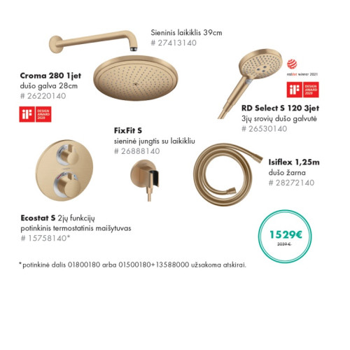 Šlifuotos bronzos potinkinis Hansgrohe dušo sistemos komplektas 6 in 1