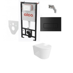 Komplektas 4 in1 Alcadrain rėmas + mygtukas juodas , klozetas Versoni su sukūrinė vandens nuleidimo sistema