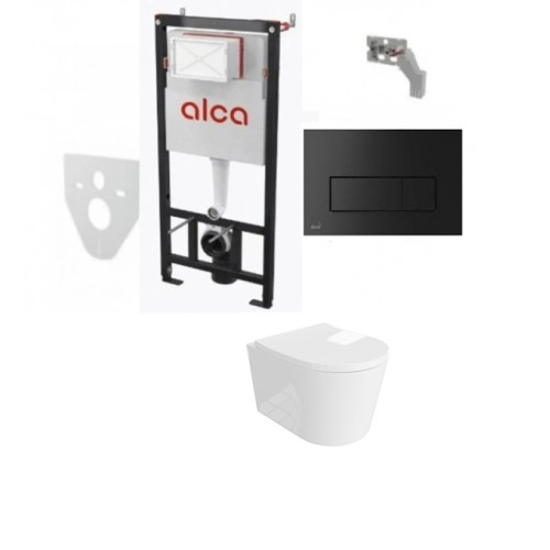 Komplektas 4 in1 Alcadrain rėmas + mygtukas juodas , klozetas Versoni su sukūrinė vandens nuleidimo sistema