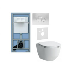 WC rėmo Sanit ir pakabinamo klozeto Laufen Pro Rimless su lėtaeigiu dangčiu komplektas