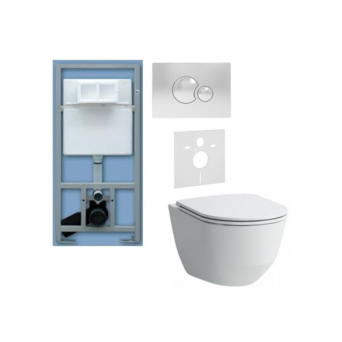 WC rėmo Sanit ir pakabinamo klozeto Laufen Pro Rimless su lėtaeigiu dangčiu komplektas