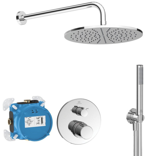 Ideal Standard Ceratherm T100 potinkinė termostatinė dušo sistema su 300 mm metaline lietaus galva, chromas