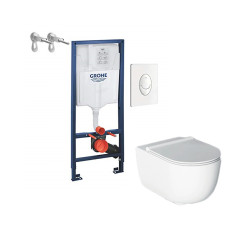 Komplektas 4 in1 Grohe rėmas + mygtukas Skate Air baltas , Alice Cermica Unica Rimless klozetas su lėtaegiu dangčiu