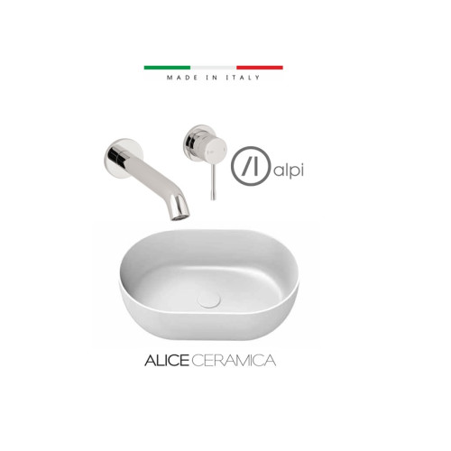 Komplektas:  Alpi blue maišytuvas iš sienos ir praustuvas-dubuo Alice Ceramica Unica 550x350 mm