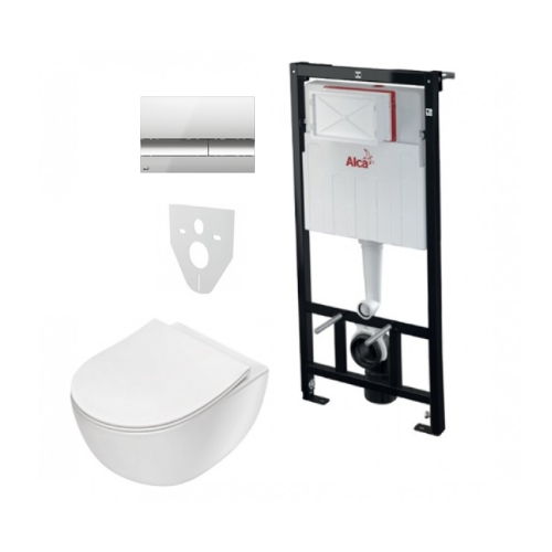 Komplektas 4 in1 Alcaplast rėmas + chromuotas mygtukas, Deante Peonia Rimless klozetas su lėtaegiu dangčiu Komplektas 4 in1 Alcaplast rėmas + chromuotas mygtukas, Deante Peonia Rimless klozetas su lėtaegiu dangčiu