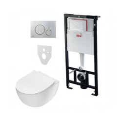 Komplektas 4 in1 Alcaplast rėmas + mygtukas chromas,  Deante Peonia Rimless klozetas su lėtaegiu dangčiu