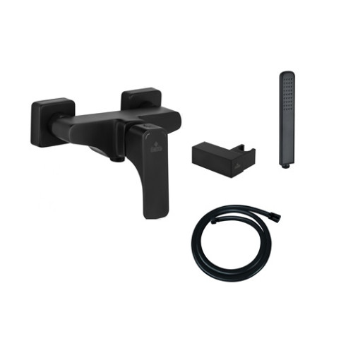 Juodas matinis maišytuvas su dušo komplektu Hiacynt