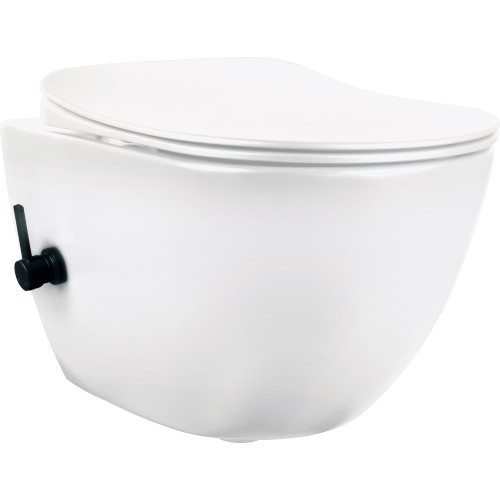 Pakabinamas klozetas pakabinamas Peonia Rimless su bidė funkcija su juoda rankena