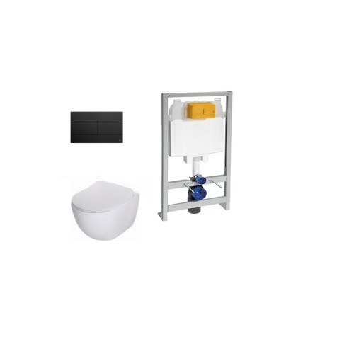 Oli potinkinis rėmas su juodu mygtuku ir Deante Peonia klozeto su Rimless technologija komplektas