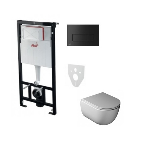 Komplektas 4 in1 Alcaplast rėmas + mygtukas juodas matinis, Galassia Dream Rimless klozetas su lėtaegiu dangčiu Komplektas 4 in1 Alcaplast rėmas + mygtukas juodas matinis, Galassia Dream Rimless klozetas su lėtaegiu dangčiu