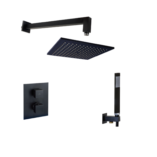 Termostatinė juoda matinė dušo sistema Paffoni Elle