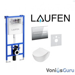 Laufen potinkinis rėmas su chromuotu mygtuku ir Deante Peonia klozeto su Rimless technologija komplektas Laufen potinkinis rėmas su chromuotu mygtuku ir Deante Peonia klozeto su Rimless technologija komplektas
