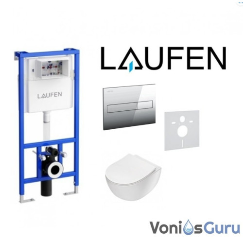 Laufen potinkinis rėmas su chromuotu mygtuku ir Deante Peonia klozeto su Rimless technologija komplektas