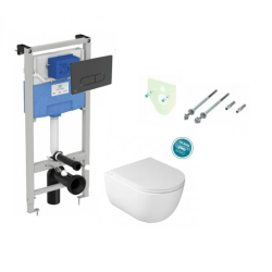 Komplektas 4in1 Ideal standard + mygtukas juodas matinis , Galassia Dream Rimless klozetas su lėtaegiu dangčiu