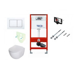 Komplektas: Tece potinkinis WC rėmas su baltu mygtuku ir TECE Fresh + Deante Peonia Rimless klozetas su lėtaeigiu dangčiu