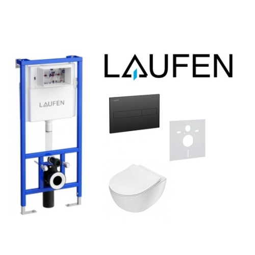 Laufen potinkinis rėmas su juodu mygtuku ir Deante Peonia klozeto su Rimless technologija komplektas Laufen potinkinis rėmas su juodu mygtuku ir Deante Peonia klozeto su Rimless technologija komplektas