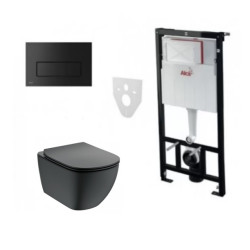 Komplektas 4 in1 Alcaplast rėmas + mygtukas juodas matinis, Ideal Standard Tesi Aquablade juodas klozetas su lėtaegiu dangčiu Komplektas 4 in1 Alcaplast rėmas + mygtukas juodas matinis, Ideal Standard Tesi Aquablade juodas klozetas su lėtaegiu dangčiu