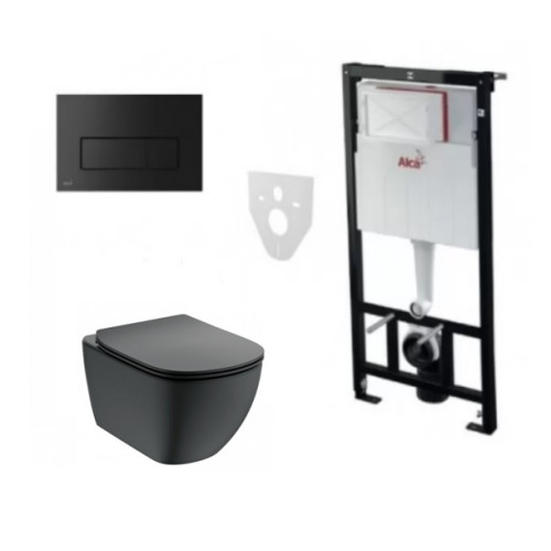 Komplektas 4 in1 Alcaplast rėmas + mygtukas juodas matinis, Ideal Standard Tesi Aquablade juodas klozetas su lėtaegiu dangčiu Komplektas 4 in1 Alcaplast rėmas + mygtukas juodas matinis, Ideal Standard Tesi Aquablade juodas klozetas su lėtaegiu dangčiu