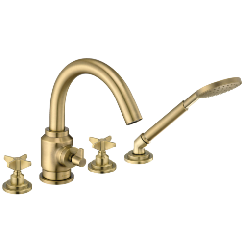 Deante Temisto vonios maišytuvų komplektas 4in1 montuojamas į vonios kraštą, žalvario spalva