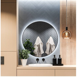 Massi Valo Slim LED apvalus veidrodis su LED apšvietimu, juodu rėmeliu, įvairių dydžių