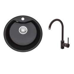 Plautuvės ir maišytuvo komplektas Deante Solis juodos spalvos Plautuvės ir maišytuvo komplektas Deante Solis juodos spalvos