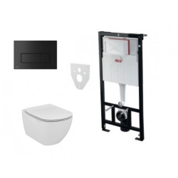 Komplektas 4 in1 Alcaplast rėmas + mygtukas juodas matinis, Ideal Standard Tesi Aquablade klozetas su lėtaegiu dangčiu Komplektas 4 in1 Alcaplast rėmas + mygtukas juodas matinis, Ideal Standard Tesi Aquablade klozetas su lėtaegiu dangčiu