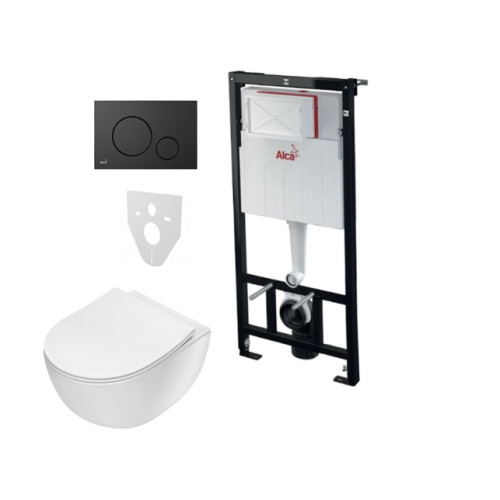 Komplektas 4 in1 Alcaplast rėmas + mygtukas juodas matinis, Deante Peonia Rimless klozetas su lėtaegiu dangčiu Komplektas 4 in1 Alcaplast rėmas + mygtukas juodas matinis, Deante Peonia Rimless klozetas su lėtaegiu dangčiu